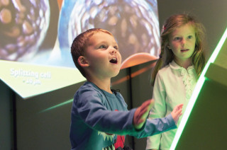 image of two children in the Museum's Life Exhibit showing wonder and delight